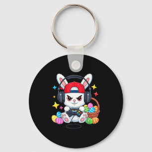 Cute bunny with headphones gaming easter key ring