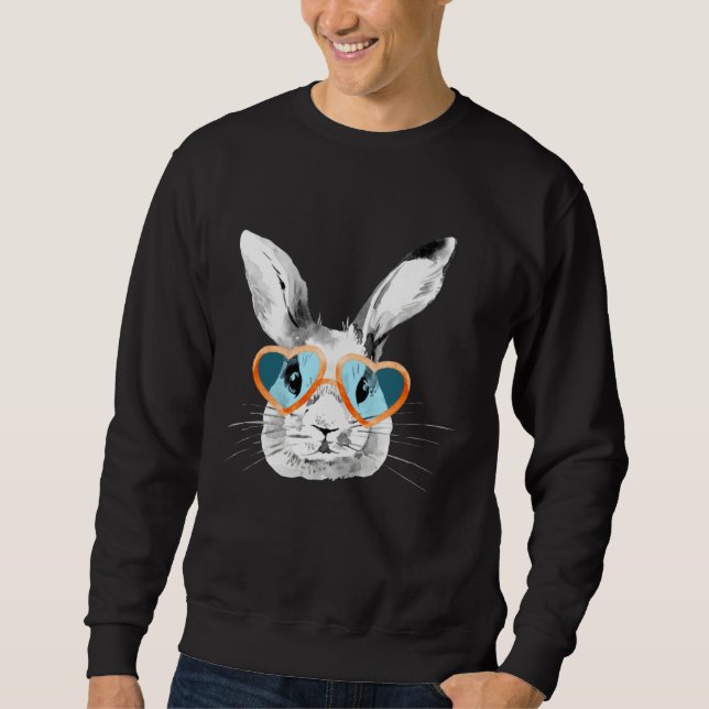 Cute Bunny With Heart Glasses Easter Day Easter Ra Sweatshirt (Front)