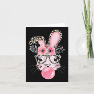 Cute Bunny With Leopard Gles Bubblegum Easter Day Card