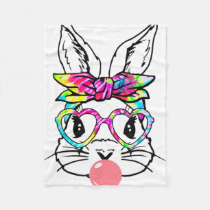 Cute Bunny With Ndana Heart Gles Bubblegum Easter Fleece Blanket