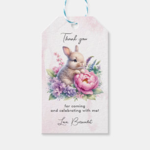 Cute Bunny with Peony Floral Baby Shower Gift Tags