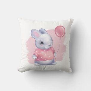 Cute Bunny with Pink Balloon Cushion