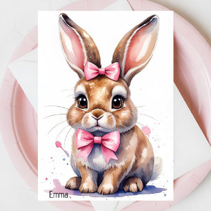 Cute bunny with pink bow birthday invitation