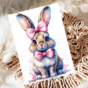 Cute bunny with pink bow birthday invitation