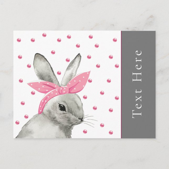 Cute Bunny with Pink Bow personalised Postcard (Front)