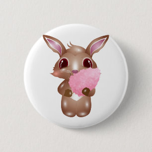 cute bunny with pink cotton candy 6 cm round badge