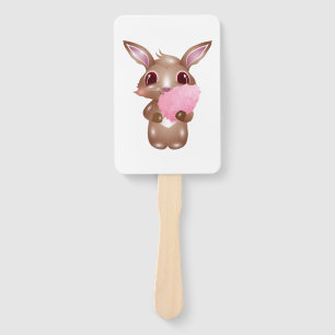 cute bunny with pink cotton candy hand fan