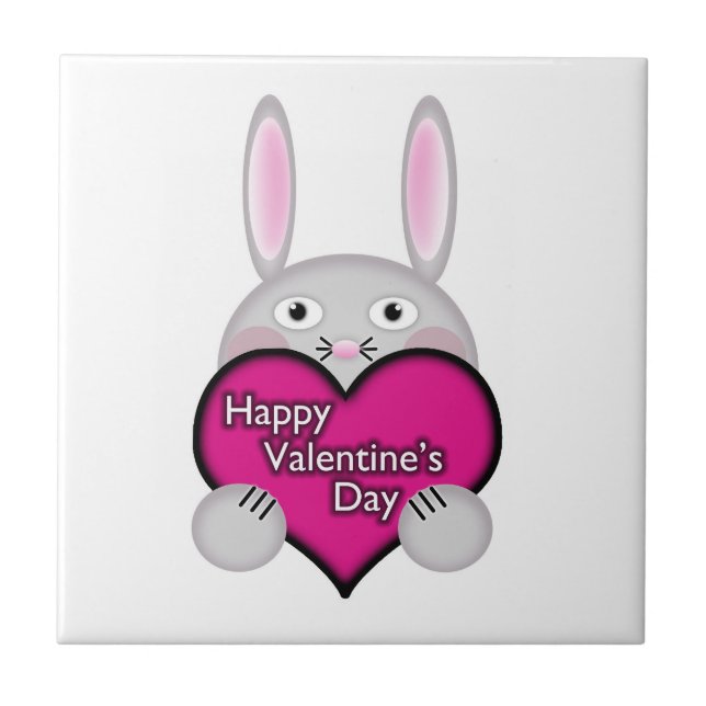 Cute Bunny with Pink Valentines Day Heart Ceramic Tile (Front)