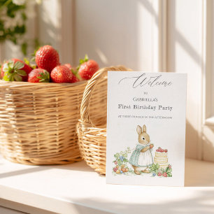 Cute Bunny with strawberries Birthday Welcome Poster