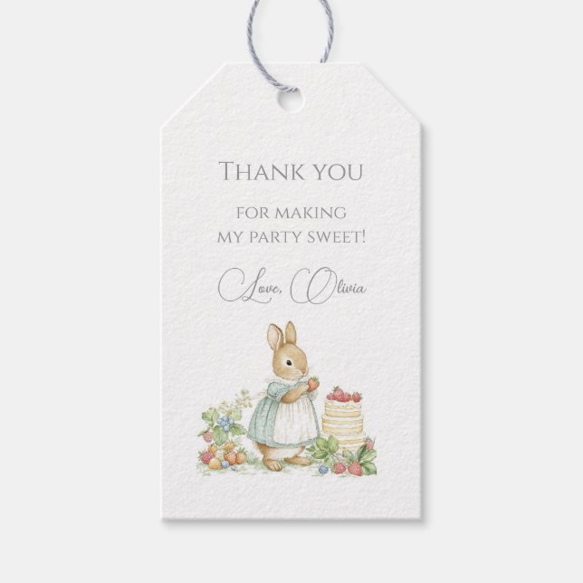 Cute Bunny with strawberries Gift Tags (Front)