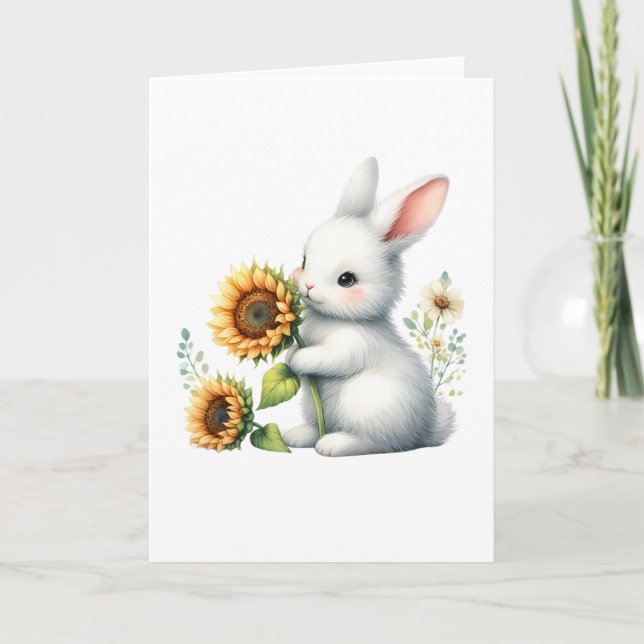 Cute Bunny with Sunflower All-Occasion Greeting  Card (Front)