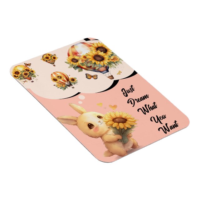 Cute Bunny With Sunflower Flexible Photo Magnet (Right Side)