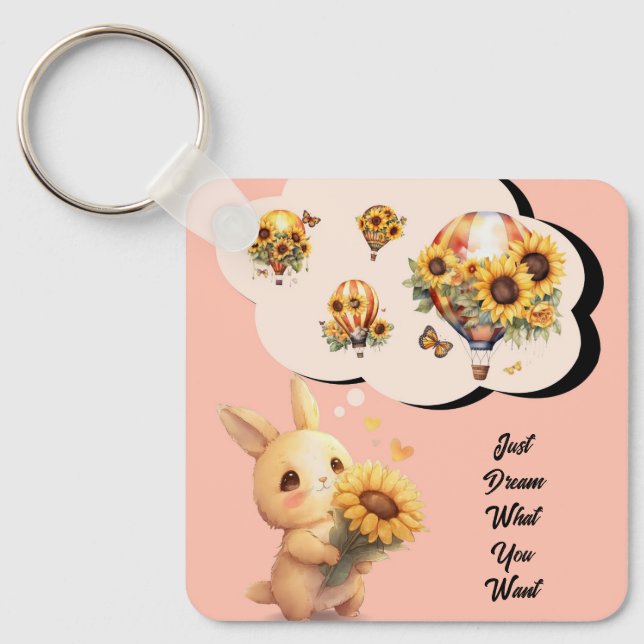 Cute Bunny With Sunflower Keychain  (Front)