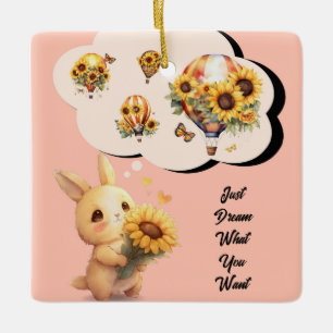 Cute Bunny With Sunflower Ornament