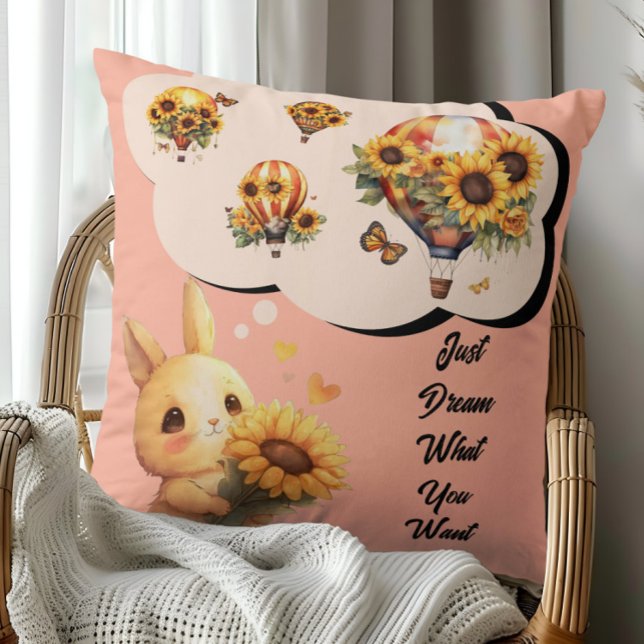 Cute Bunny With Sunflower Throw Pillow (Creator Uploaded)