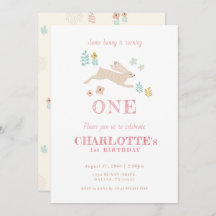 Cute Bunny Yellow Floral Kid Girl First Birthday 