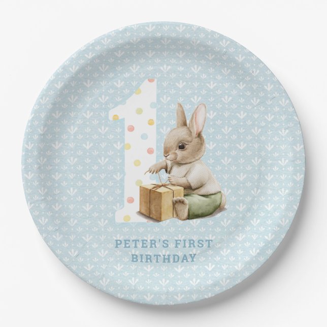 Cute Bunny's First Birthday  Paper Plate (Front)