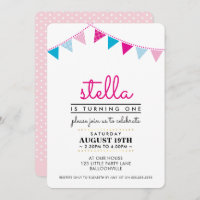 CUTE BUNTING 1ST birthday party INVITE pink blue