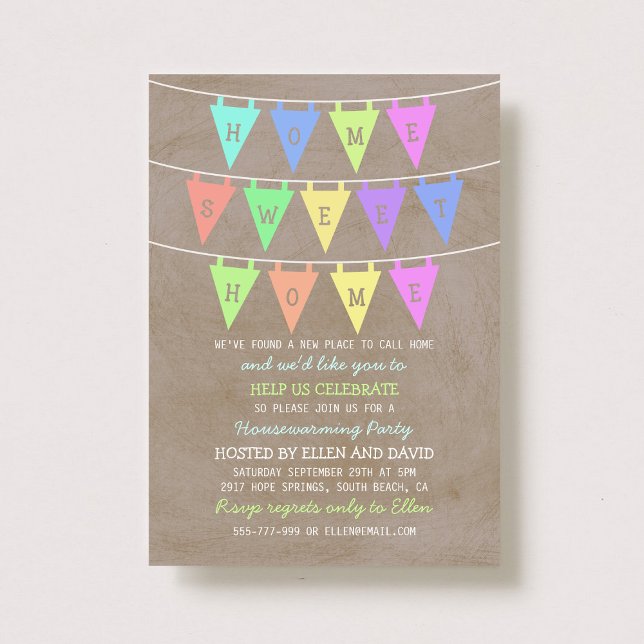 Cute Bunting Banners Home Sweet Home Housewarming Invitation (Creator Uploaded)