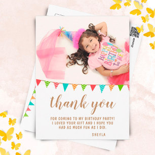 Cute Bunting Flag Birthday Photo Thank you Postcard