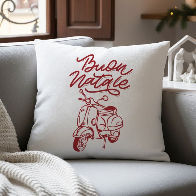 Cute Buon Natale Italian Vespa Christmas Cushion (Creator Uploaded)