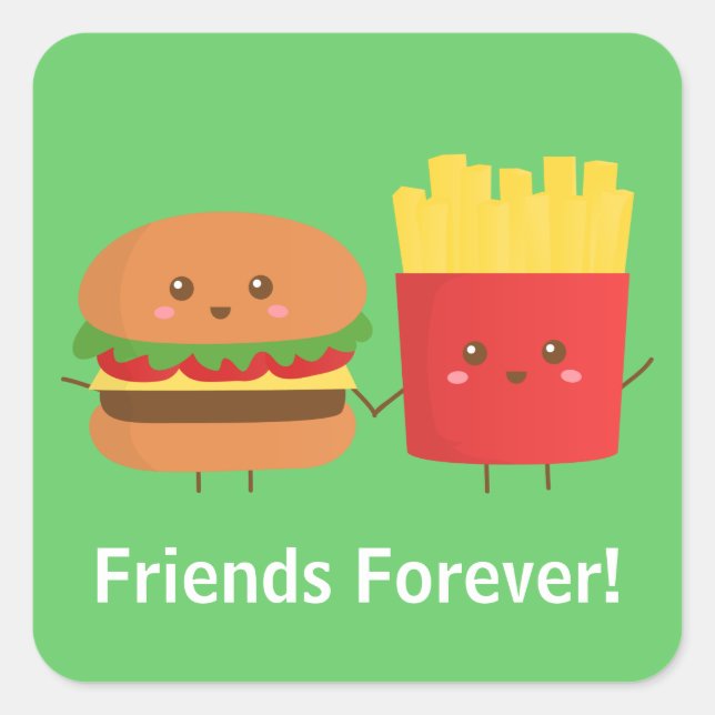 Cute Burger and French Fries Friends Forever Square Sticker (Front)