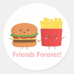 Cute Burger and Fries, Friends Forever Classic Round Sticker