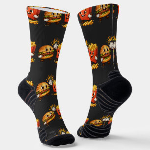 Cute Burger and Fries High Five Kawaii Art Socks
