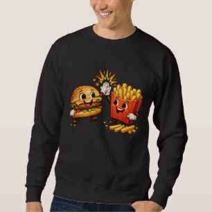 Cute Burger and Fries High Five Kawaii Art Sweatshirt