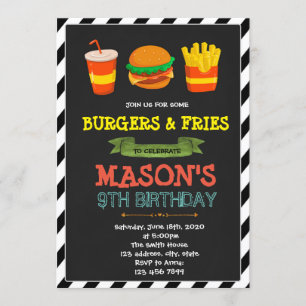 Cute burger and fries theme invitation