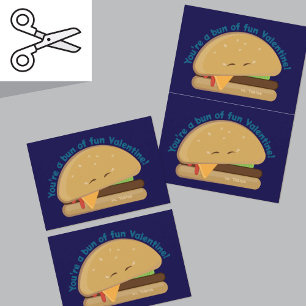 Cute Burger Cuttable Valentines Day Cards Dark Red