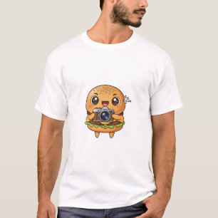 Cute Burger Photographer Cartoon with Retro Camera T-Shirt
