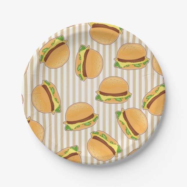 Cute Burger Print Artisan Paper Plate for Party (Front)