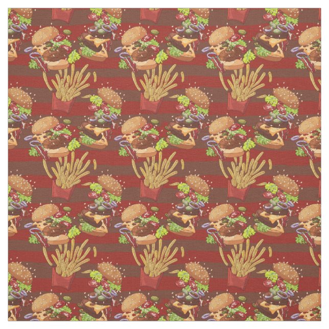 cute burgers and fries tiled pattern fabric (Swatch)