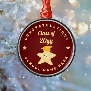 Cute Burgundy Gold Reach For The Stars Graduation Metal Ornament