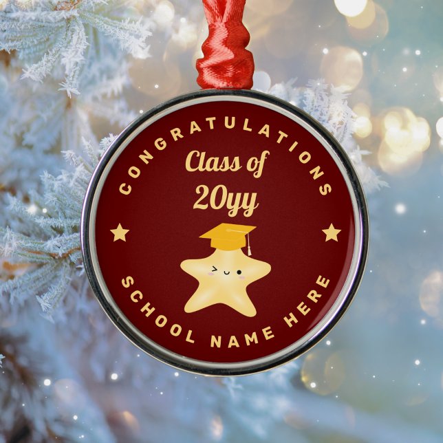 Cute Burgundy Gold Reach For The Stars Graduation Metal Ornament (Creator Uploaded)