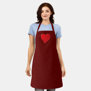 Cute burgundy maroon wine red big heart modern apron