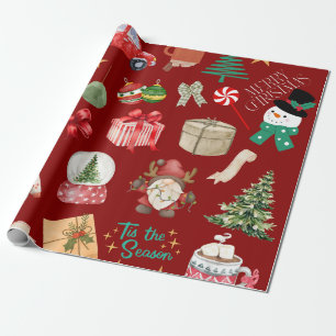 Cute burgundy red berry classic Christmas artwork Wrapping Paper