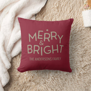 Cute Burgundy Red Bright Merry Christmas Decor Cushion