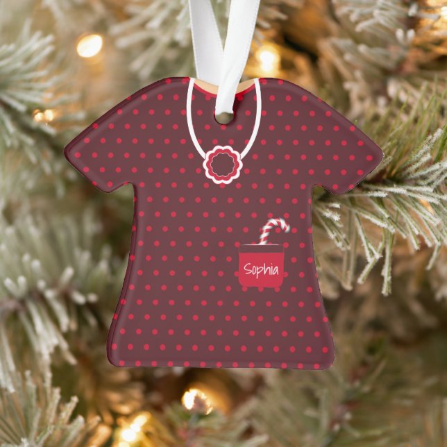 Cute Burgundy & Red Candy Cane Christmas Dress Ornament (Tree)