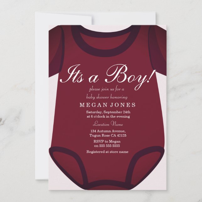 Cute Burgundy Red Its a boy baby shower invite (Front)