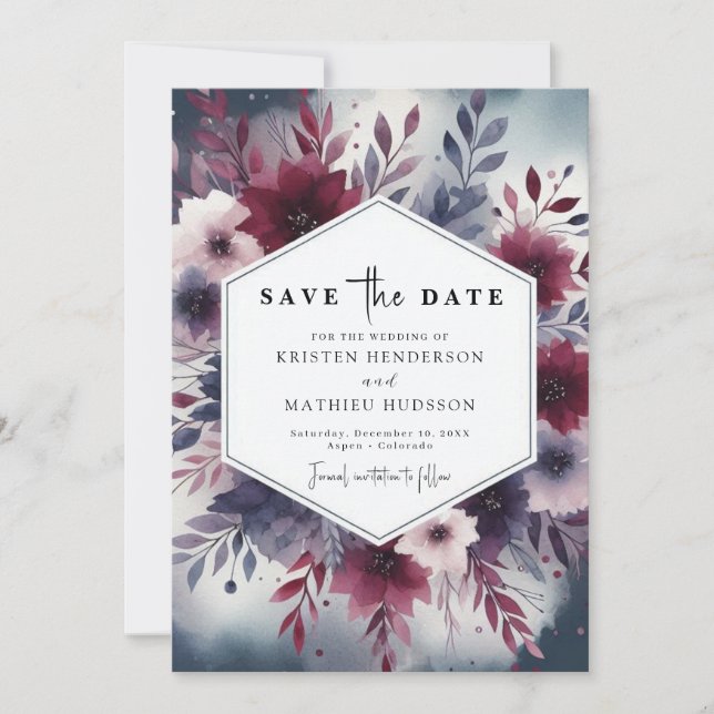 Cute Burgundy Wedding Save The Date (Front)