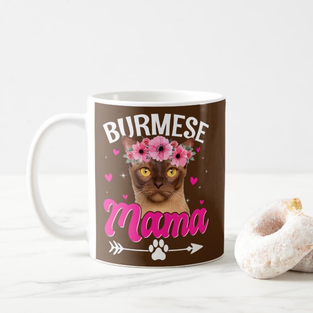 Cute Burmese Mama Cat Mum Mummy Mother's Day  Coffee Mug (With Donut)