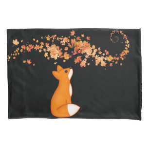 Cute Burnt Orange Fox and Autumn Leaves  Pillowcase