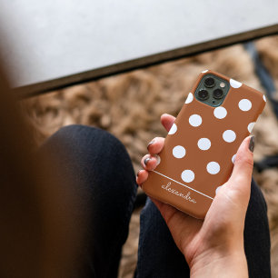 Cute Burnt Orange Polka Dot Pattern Personalised iPhone 14 Case