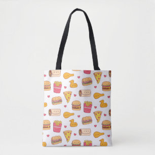 Cute Burrito Pizza Sandwich Burger Fries Pattern Tote Bag
