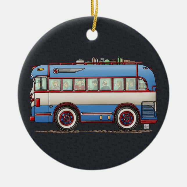 Cute Bus Tour Bus Ceramic Tree Decoration (Front)