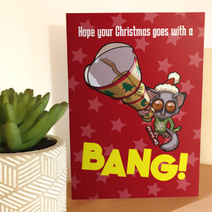 Cute Bush Baby Christmas Bonbon Bang! Cartoon Card