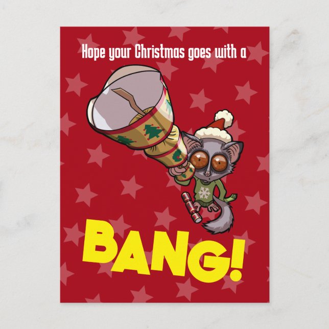 Cute Bush Baby Christmas Bonbon Bang! Cartoon Postcard (Front)