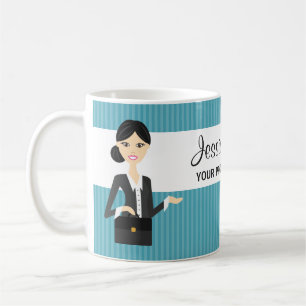 Cute Business Woman Illustration With Black Hair Coffee Mug